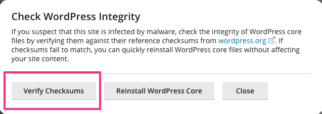 WordPress Toolkit Check Integrity